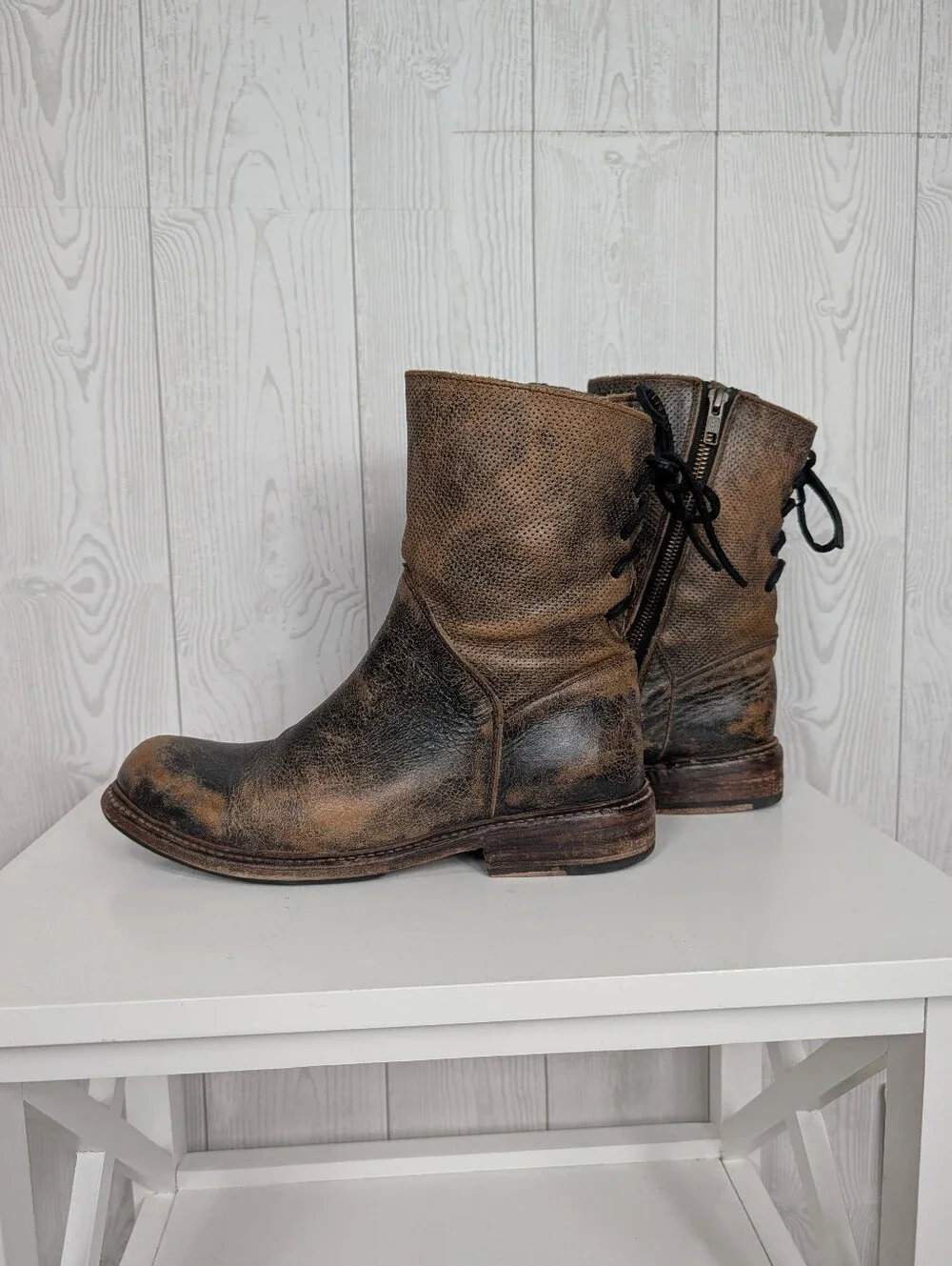 Bed Stu Leather Boots Women's Size 9 with Zipper Purposefully Distressed